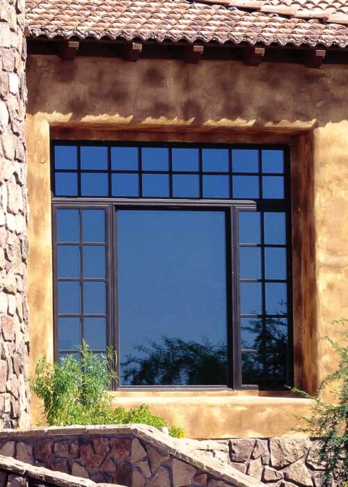 Black fiberglass windows, conservation construction