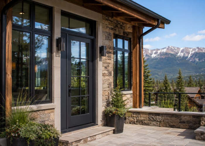 Large secure windows and double doors providing natural light and exterior visibility