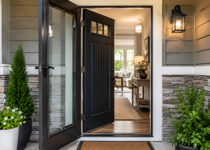front door swinging inward for a local home