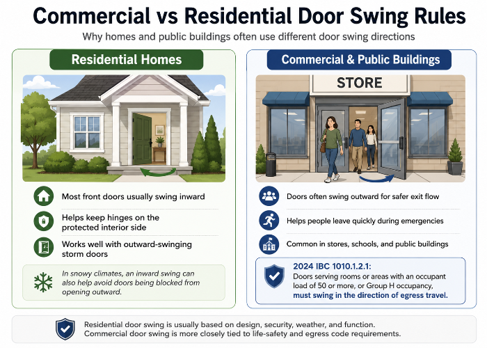 infographic of residential vs commercial door swing